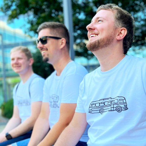 linoryt autobus - triko pánské bílé