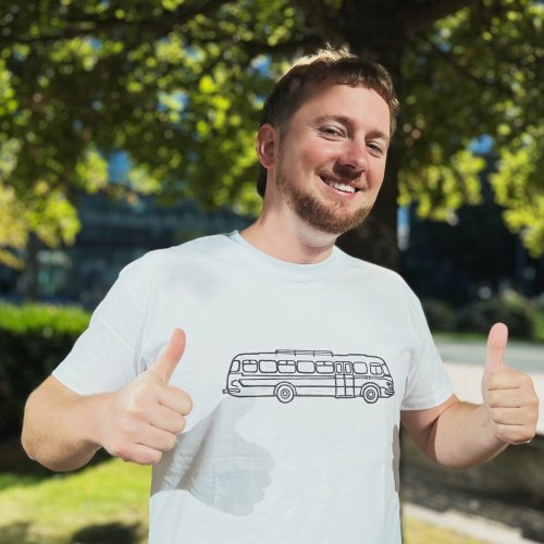 linoryt autobus - triko pánské bílé