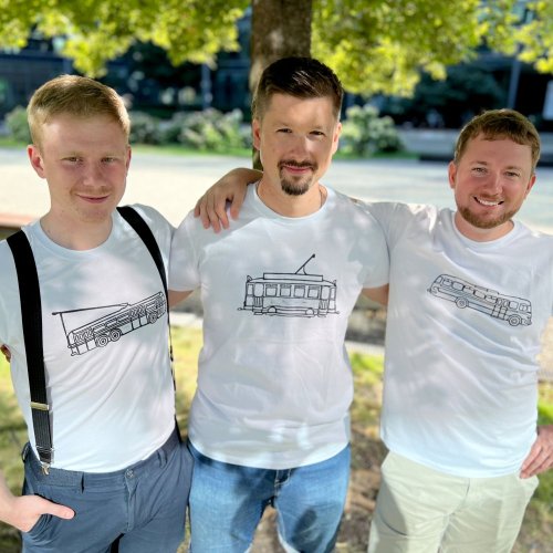 linoryt autobus - triko pánské bílé