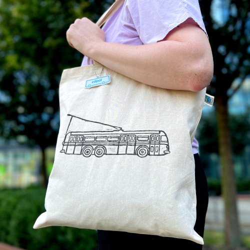 Plátěná taška s dopraváckým linorytovým motivem