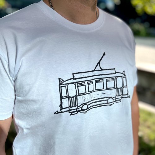 linoryt tramvaj - triko pánské bílé - Velikost oblečení: L