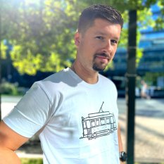 linoryt tramvaj - triko pánské bílé