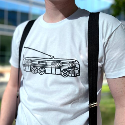 linoryt trolejbus - triko pánské bílé - Velikost oblečení: XL