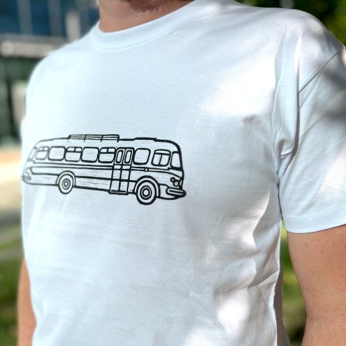 linoryt autobus - triko pánské bílé